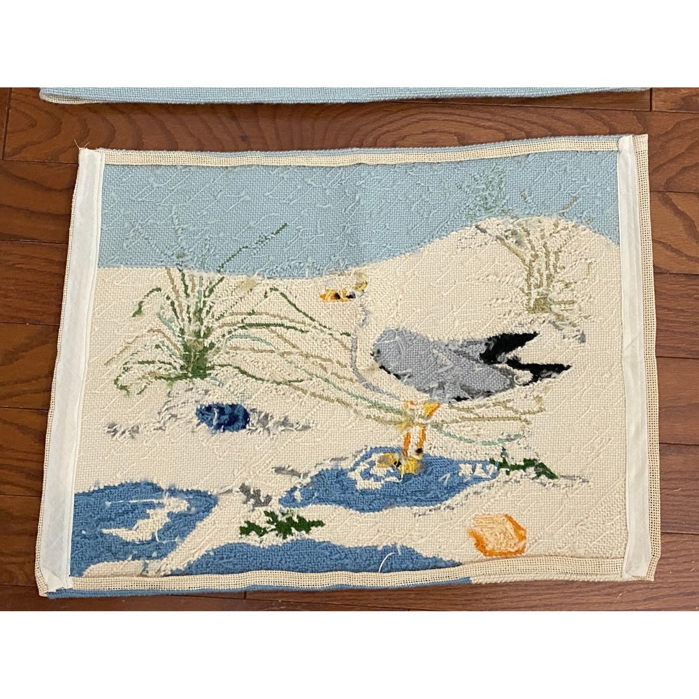 Vintage Needlepoint Seagull Directors Chair Cover Set Coastal Beach Nautical - Picture 9 of 10